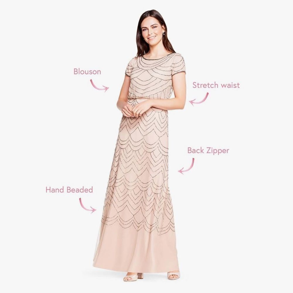 Adrianna Papell Women's Short Sleeve Blouson Beaded Gown-Size 10 - Picture 14 of 14